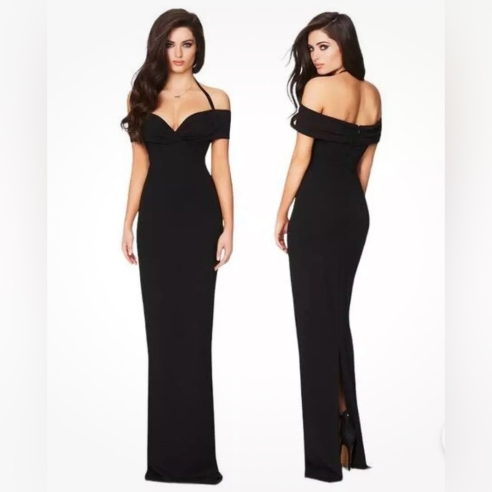Nookie Athena Gown Evening Maxi Dress Halter Neck Off the Shoulder Black Size S